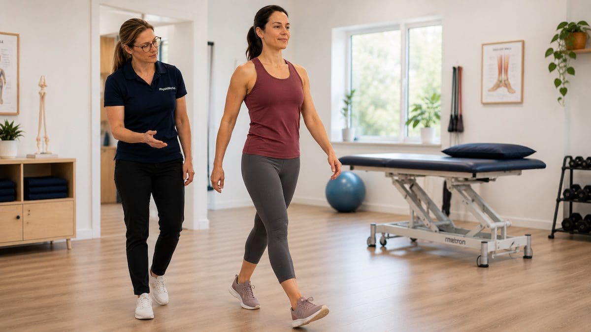 plantar-fasciitis-walking-confidence Plantar fasciitis walking practice showing improved heel load confidence