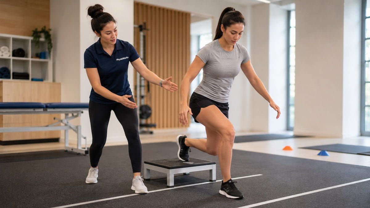 return-to-sport-testing-knee-landing-control-assessment Return to sport testing knee landing control assessment with physiotherapist