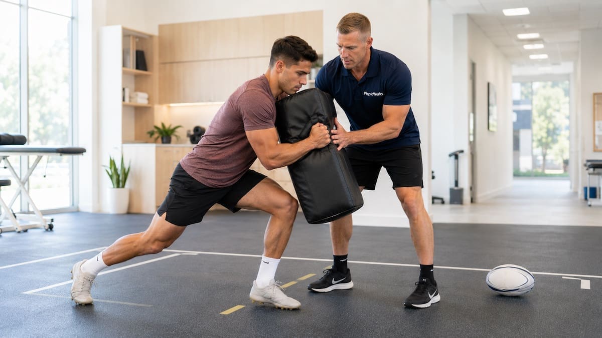 Rugby league injuries return to contact drill with physiotherapy coaching