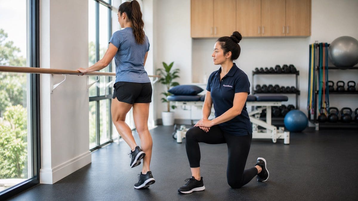 Running Musculoskeletal Assessment testing calf and ankle strength with heel raise
