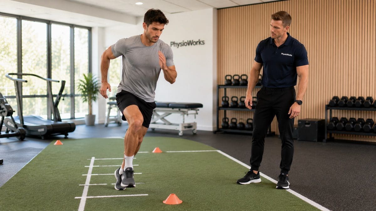 Sports injury physiotherapy return-to-running drill after rehabilitation