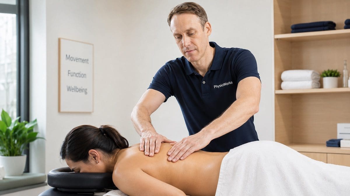 therapeutic-massage-upper-back-shoulder-treatment Sandgate massage therapist treating upper back and shoulder tension