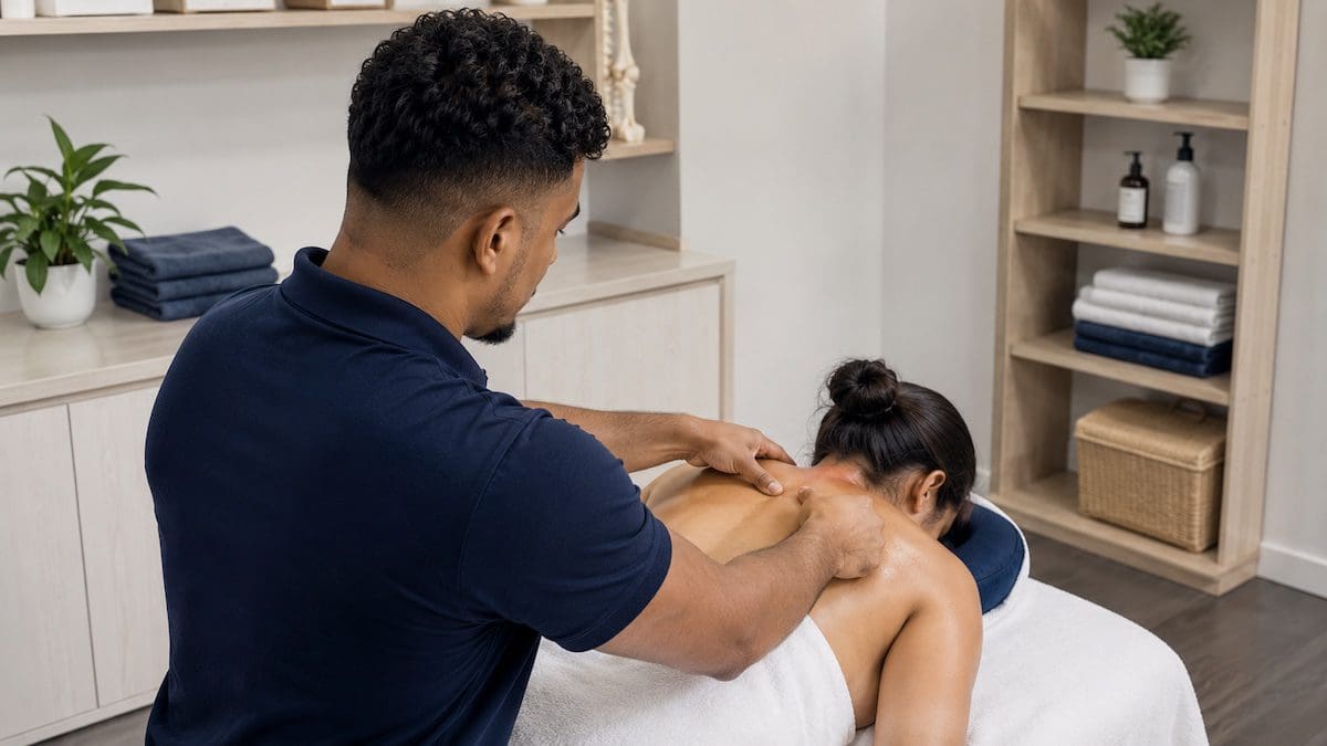 Upper trapezius trigger point therapy for neck and shoulder muscle tension