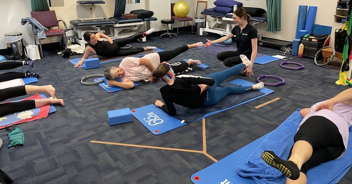 Mat Pilates Class Physiotherapy Group Exercise Classes using mat Pilates for posture and strength