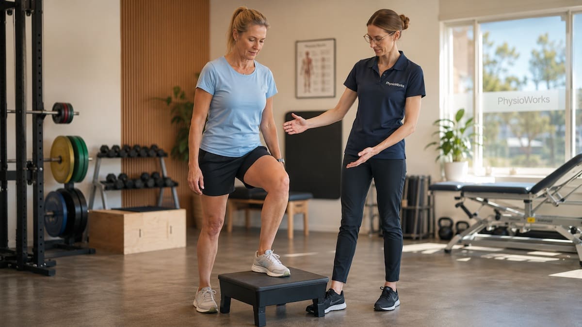 ankle-fracture-physiotherapy-step-up-rehab Ankle fracture physiotherapy step-up testing walking confidence