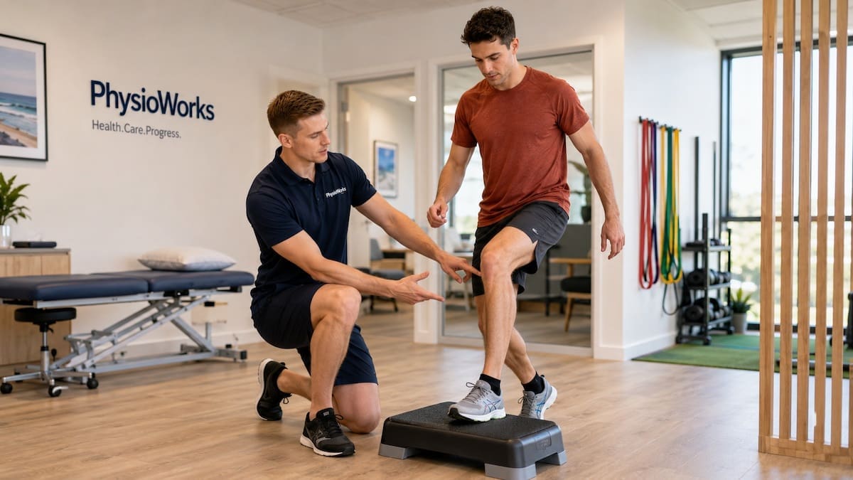 anterior-shin-splints-return-running-rehab Anterior shin splints return to running step drill for front shin control