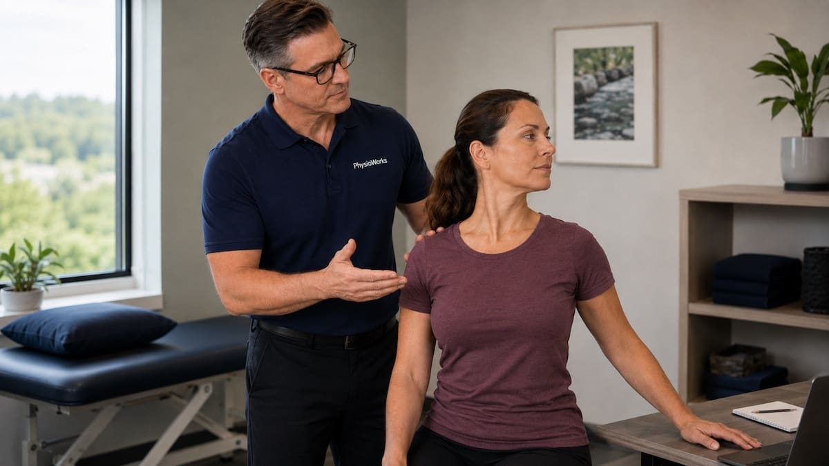 Cervical facet joint pain neck rotation exercise coached by physiotherapist