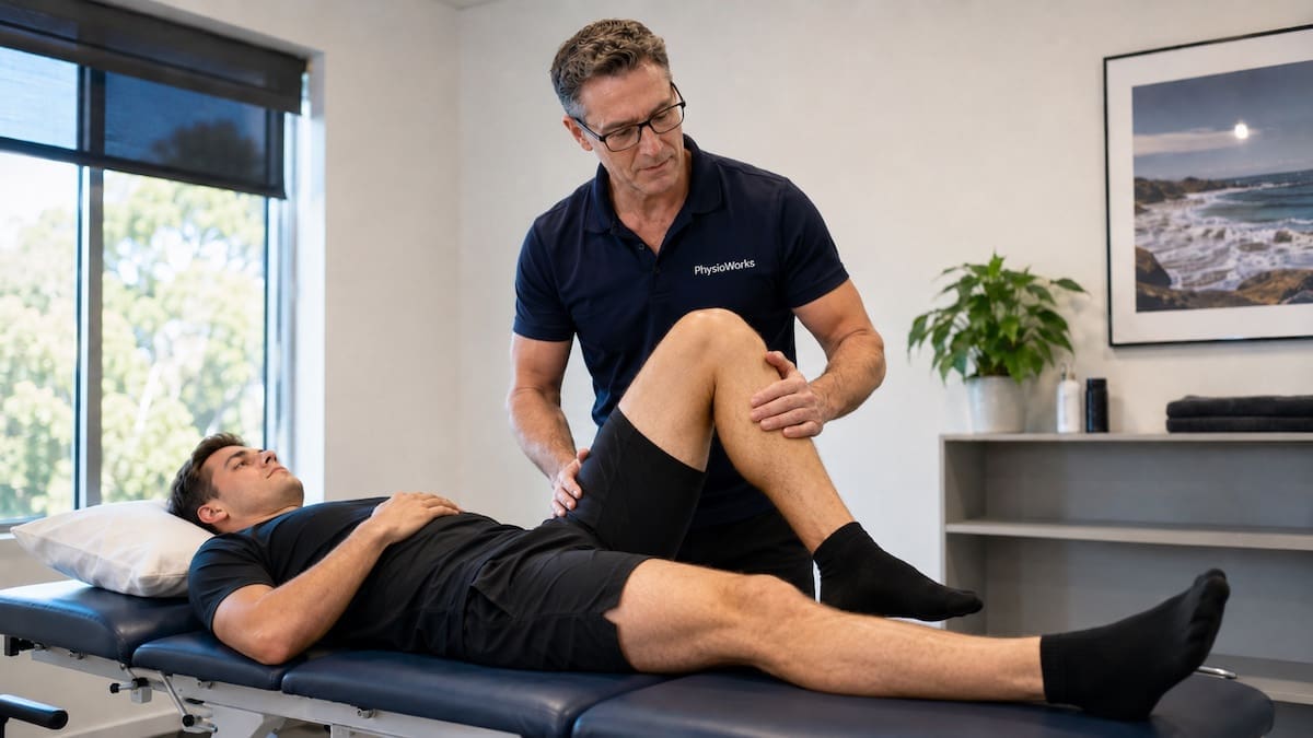 Corked thigh knee flexion assessment for quadriceps stiffness