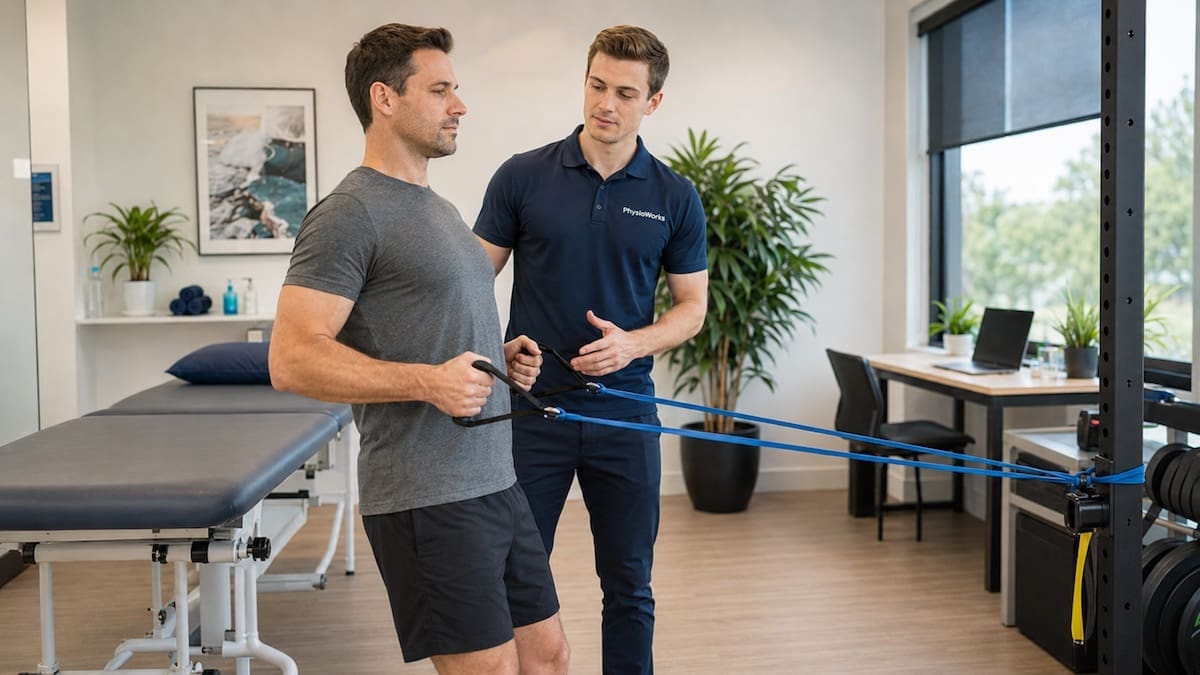 Resistance band row exercise for good back posture