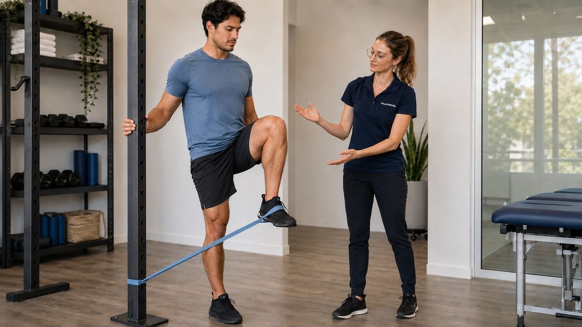 hip-flexor-pain-banded-knee-drive-rehab. Hip flexor pain anterior hip banded knee drive rehab