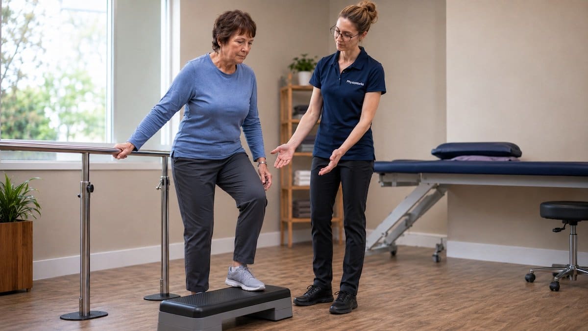 Knee arthritis low step-up exercise with Erin coaching knee control
