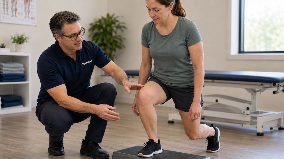 Knee pain causes step-down assessment checking kneecap and joint line control
