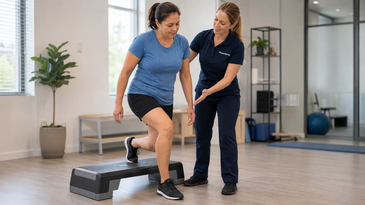 knee-pain-faqs-kneecap-step-down-screening Knee pain FAQs kneecap control during step down screening