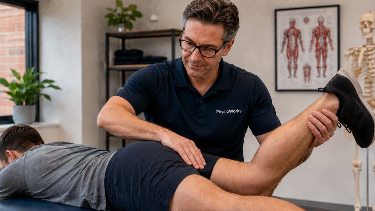 Muscle injury diagnosis during right posterior thigh hamstring assessment