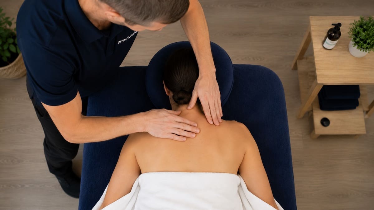 Neck massage treating one side of the cervical muscles and upper trapezius