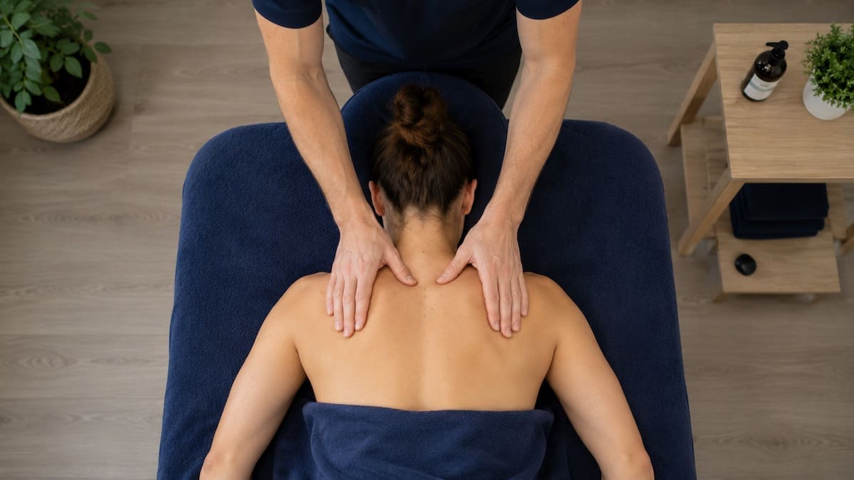 Neck massage treating upper trapezius and cervical muscle tension
