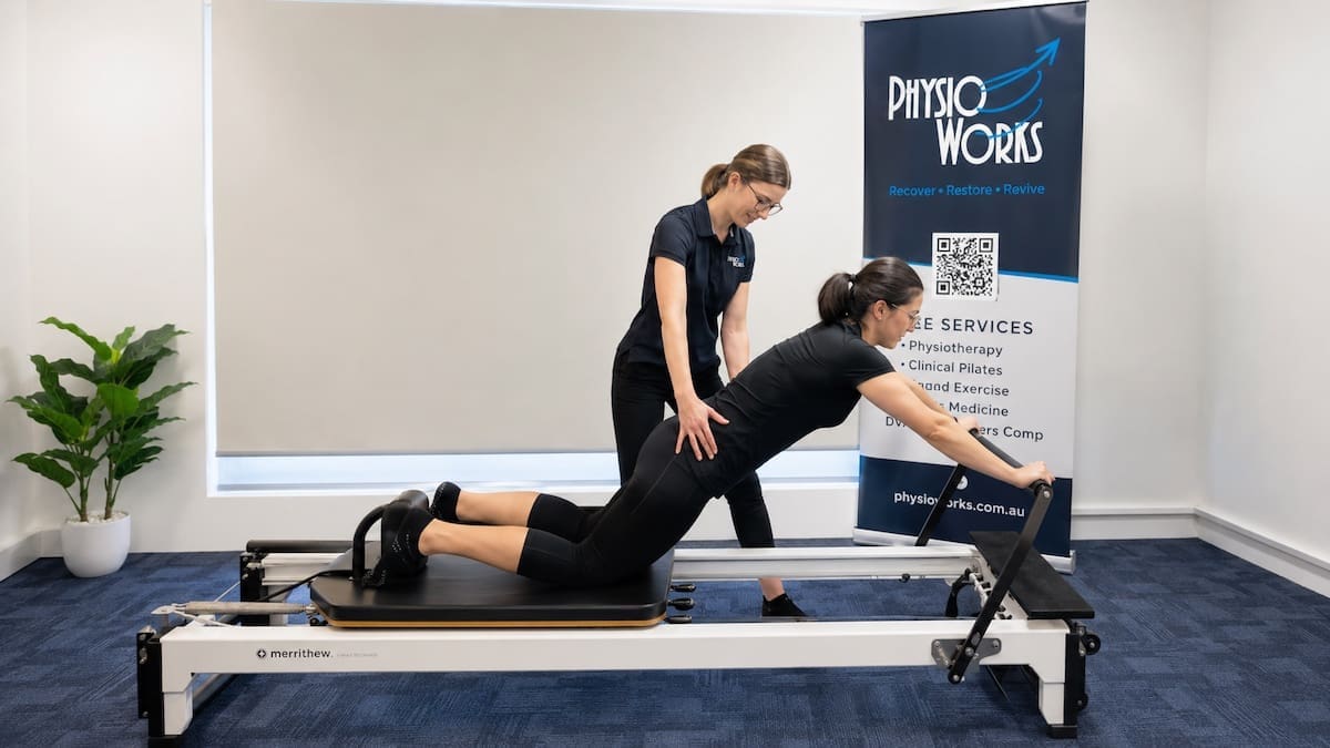 One-on-one reformer Pilates coaching at Sandgate for trunk and hip control
