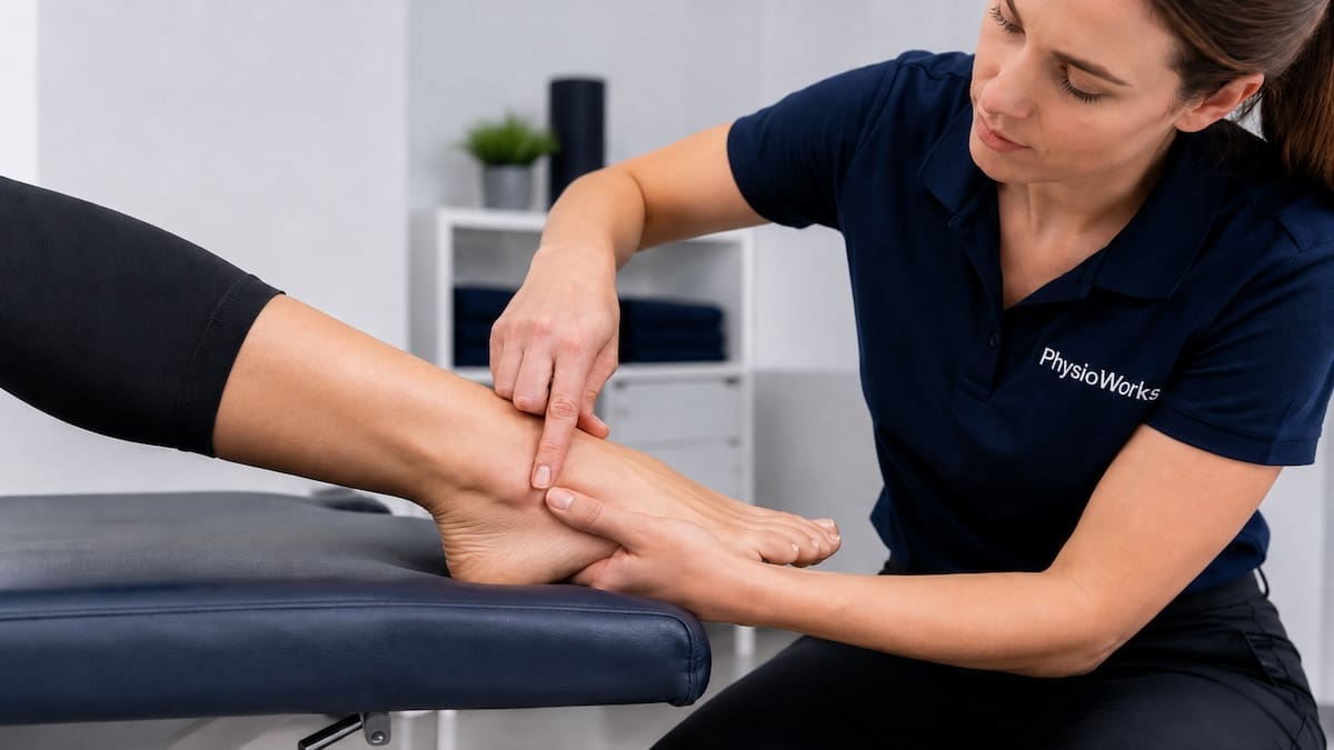Peroneal tendinopathy assessment behind and below the outer ankle bone