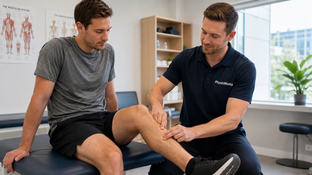 Posterior shin splints medial tibial border palpation assessment in a runner