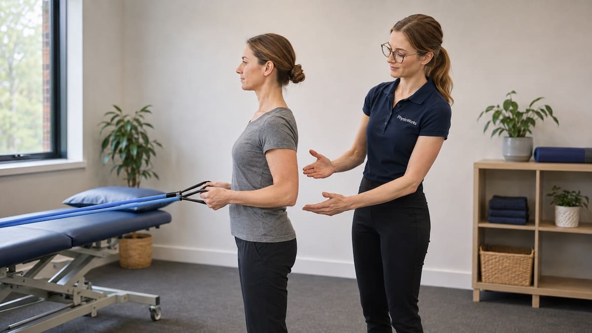 Posture exercises band row improving trunk and shoulder blade control