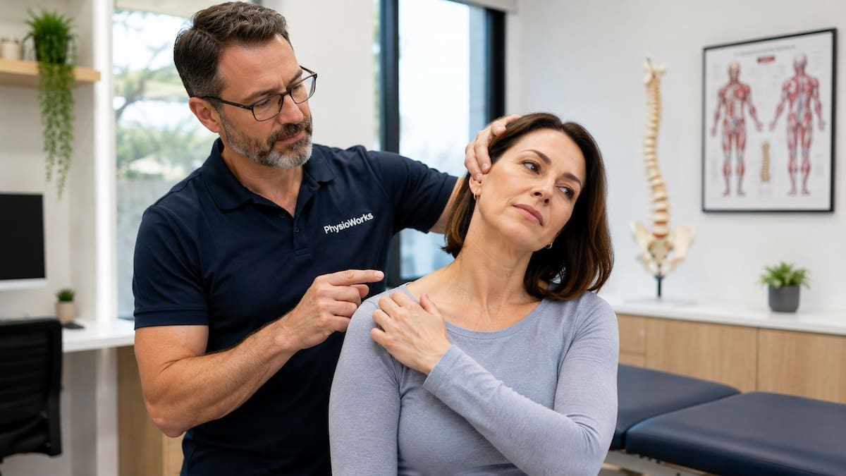 referred-pain-neck-shoulder-assessment Referred pain neck movement assessment explaining shoulder pain referral pattern