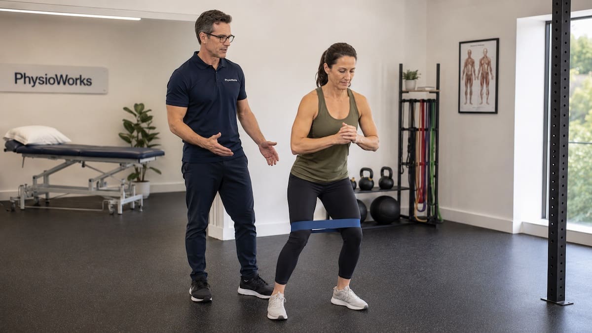 Resistance band exercises with lateral side step for hip and knee control