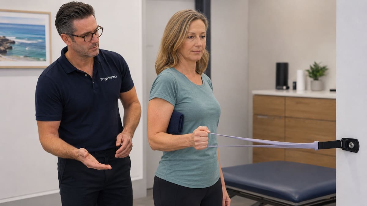 Rotator cuff calcific tendinopathy external rotation loading for shoulder rehab