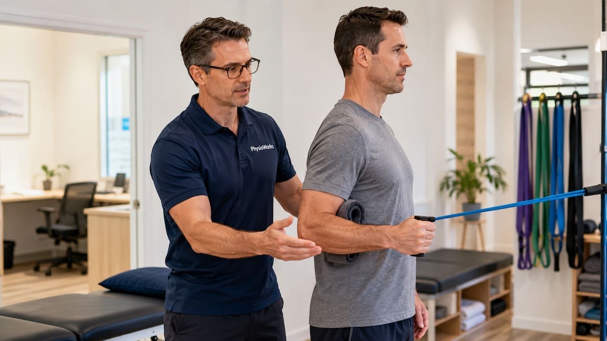 Rotator cuff exercises using band external rotation for shoulder control