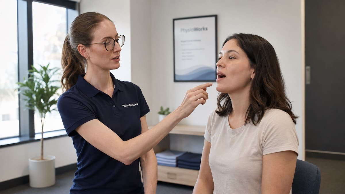 TMJ treatment jaw control exercise with neck posture guidance