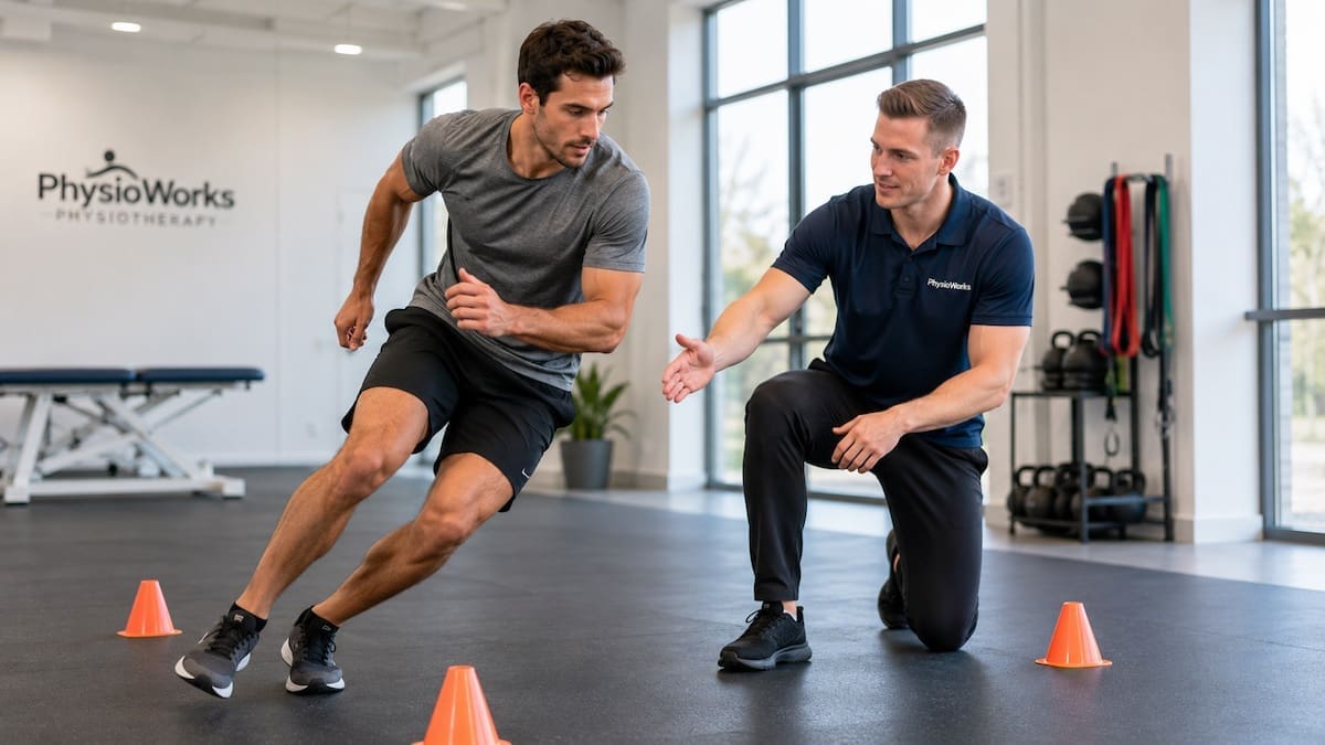 Touch football injuries lateral cutting assessment showing ankle knee and hip control