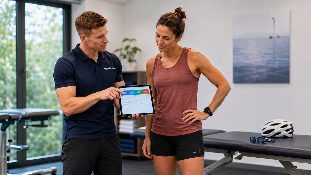 triathlon-injuries-return-to-training-plan Triathlon injuries return-to-training plan reviewed with physiotherapist
