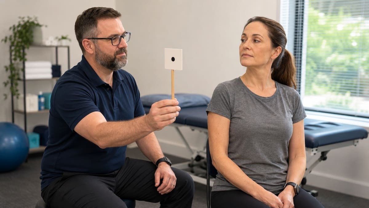 Vestibular migraine physiotherapy gaze stability assessment with seated patient