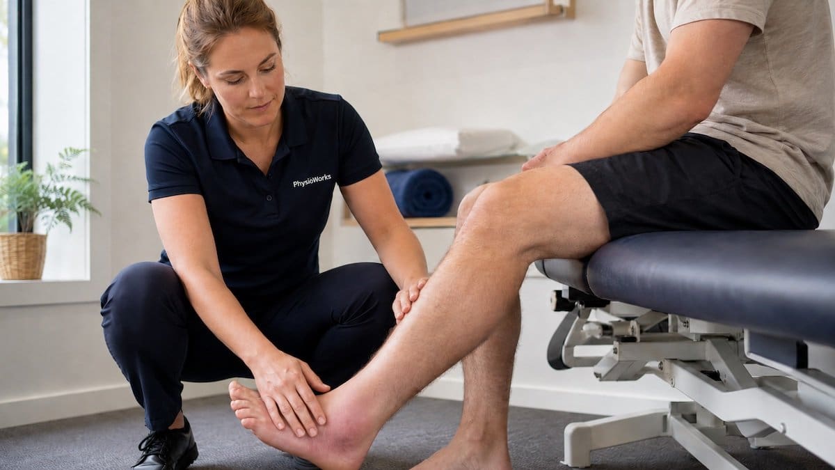 Acute soft tissue injury physiotherapy assessing ankle swelling and early movement