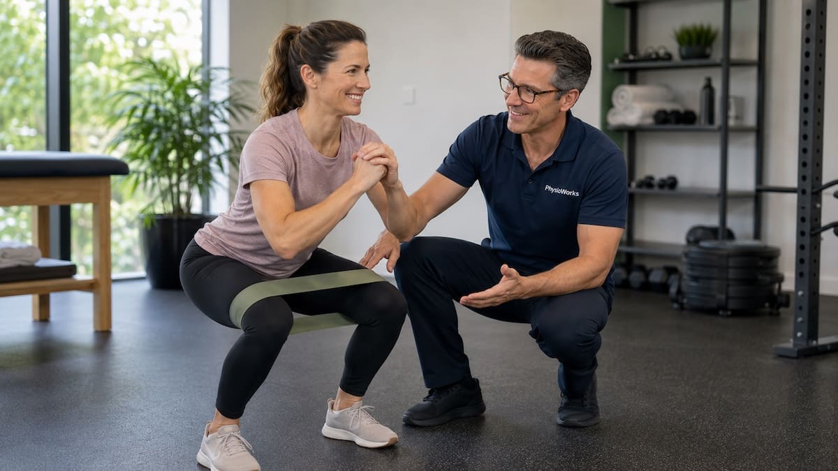 deep hip rotators banded squat exercise for hip control