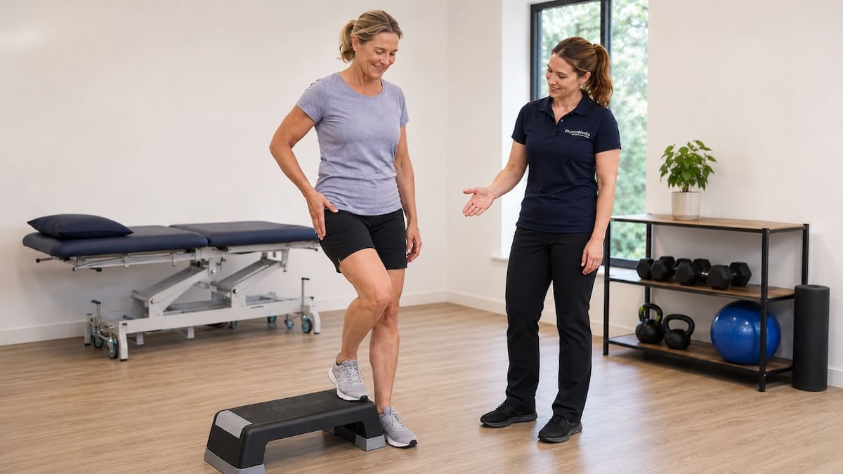 gluteal-tendinopathy-step-down-assessment-1 Gluteal tendinopathy assessment during a controlled step-down test